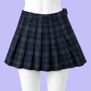 Plaid Navy, Green, & Purple Pleated Mini Skirt